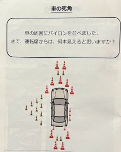 車の死角確認のためにコーンを配置した図